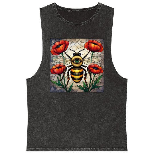 Bumble bee stained glass vibrant poppy flower eye Mineral Wash Tank Tops