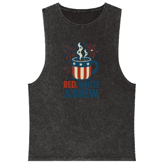 Red White Brew Patriotic Coffee Mug USA Funny Mineral Wash Tank Tops