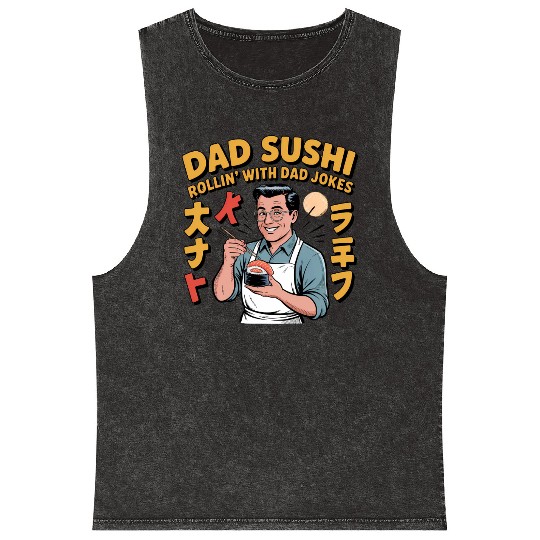 Réel Cool Papa Sushi Fishing Funny Father Day Mineral Wash Tank Tops