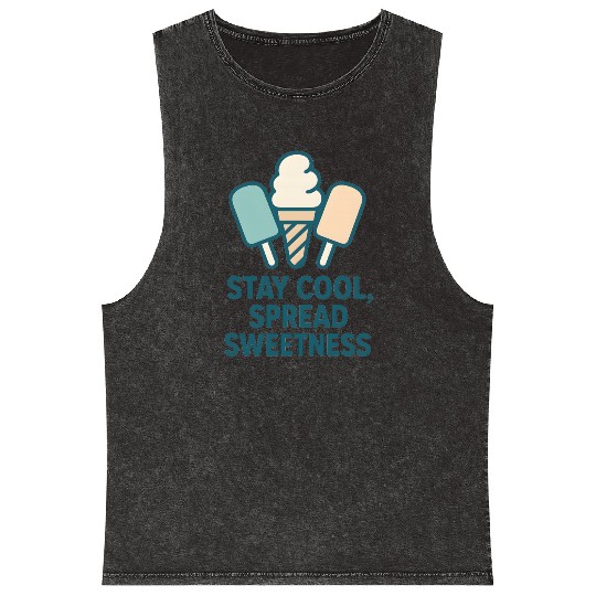 Stay Cool, Spread Sweetness Cute Ice Cream Cone Mineral Wash Tank Tops