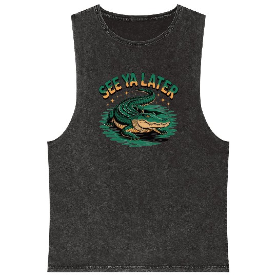 See Ya Later Alligator Retro Gator Joke Mineral Wash Tank Tops