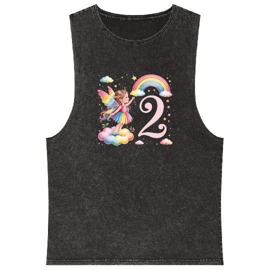 Magical Rainbow Fairy Elf 2nd Birthday Girl Mineral Wash Tank Tops