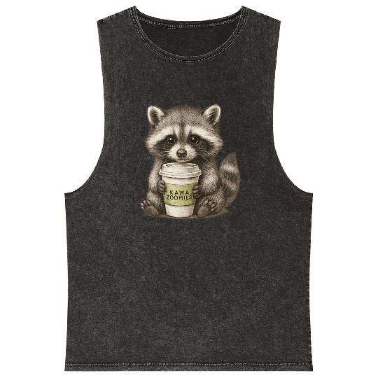 raccoon and coffee - design Kawa Zoomies Mineral Wash Tank Tops