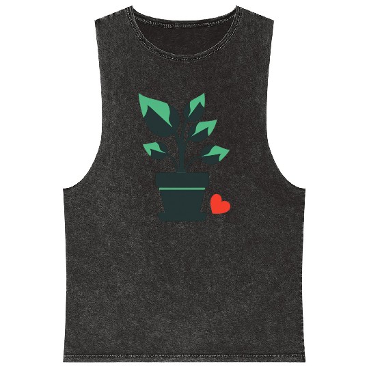 Potted Plant Heart Icon Mineral Wash Tank Tops