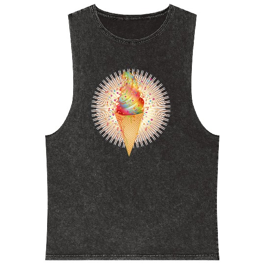 Artfully decorated ice cream in a waffle cone Mineral Wash Tank Tops