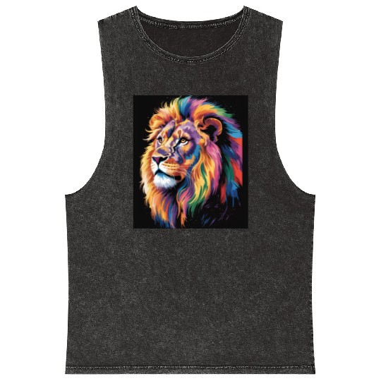 Pride and Power – Majestic Rainbow Lion Head Mineral Wash Tank Tops