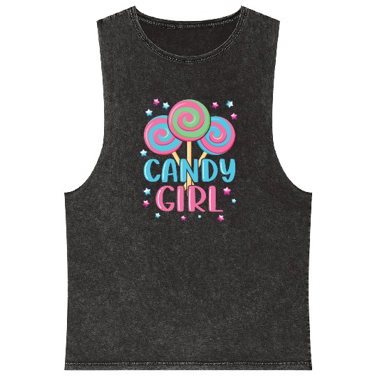 Cute Lollipop Candy Girl Design 01 Mineral Wash Tank Tops