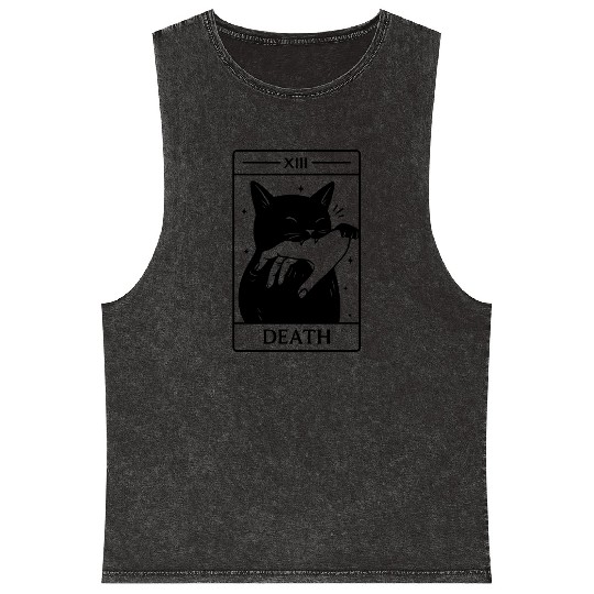 Death Tarot Cat, Funny Dark Humor, Occult Mineral Wash Tank Tops