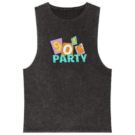 90s Party Vibes Retro Neon Dance Aesthetic Mineral Wash Tank Tops