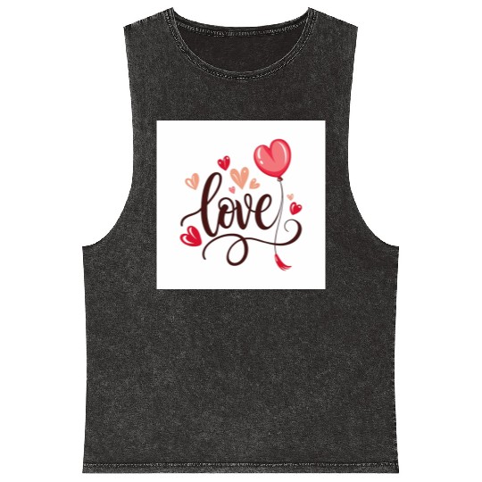 heart shaped balloon with word love Mineral Wash Tank Tops