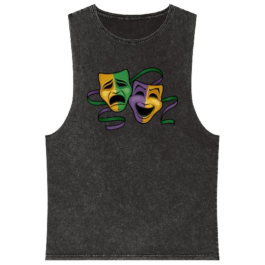 Festive Mardi Gras Party Happy & Sad Theater Masks Mineral Wash Tank Tops
