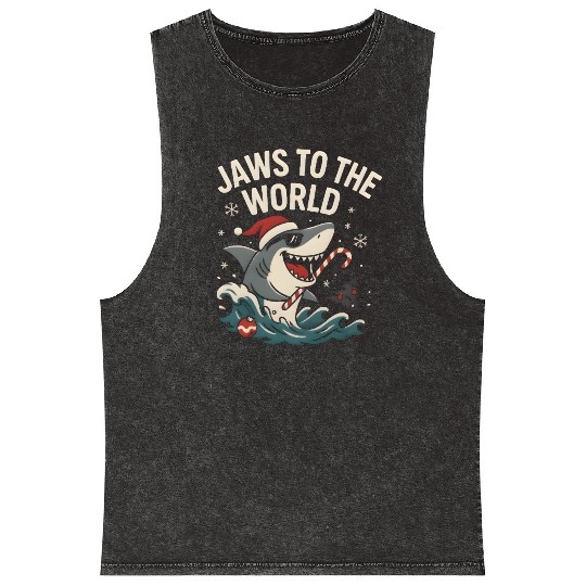 Jaws to the World – Christmas Shark Attack Mineral Wash Tank Tops