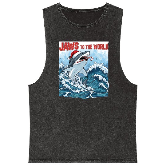 Jaws to the World – Christmastime Shark Attack Mineral Wash Tank Tops