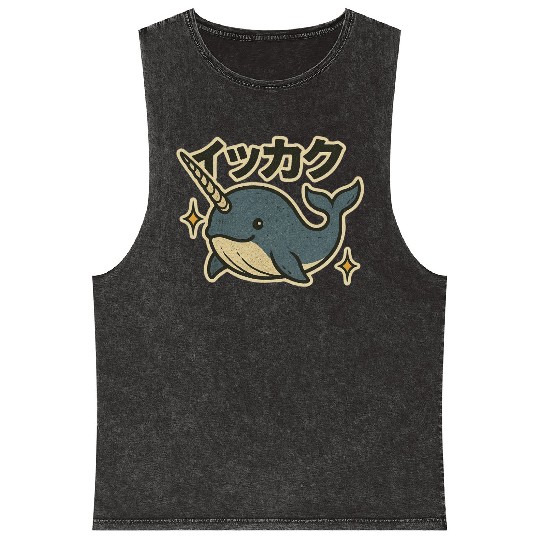 Kawaii Narwhal Japanese Mineral Wash Tank Tops