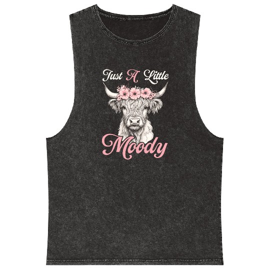 Highland Cow Just A Little Moody Funny Farm Farmer Mineral Wash Tank Tops