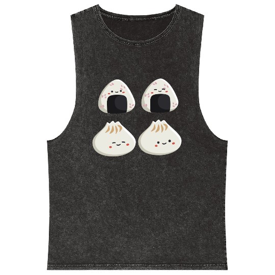 Onigiri and dumpling face character Mineral Wash Tank Tops