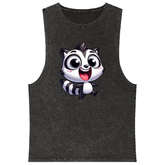 Kawaii raccoon cartoon joy cute fun kids Mineral Wash Tank Tops