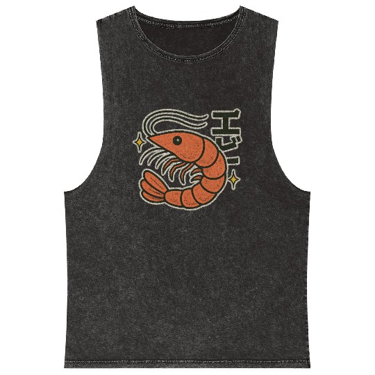 Kawaii Shrimp Japanese Mineral Wash Tank Tops