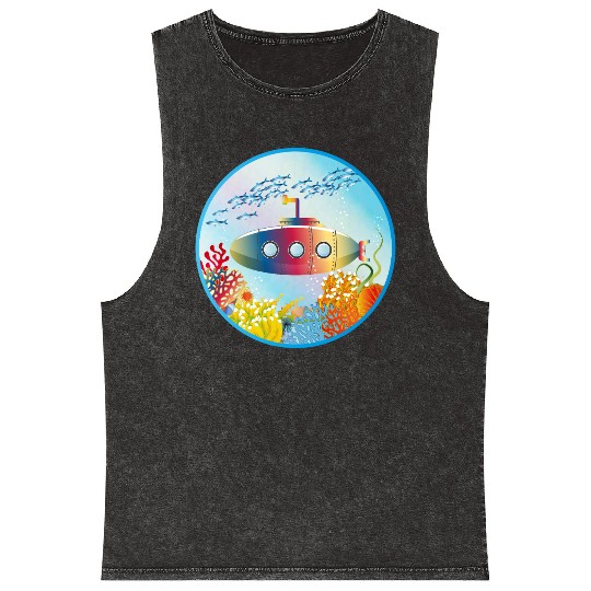 Colorful Submarine in a Tropical Coral Reef Mineral Wash Tank Tops