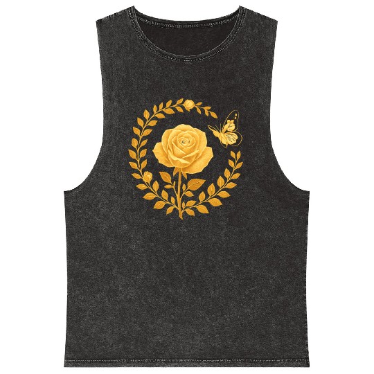 Golden Rose with Butterfly Frame Mineral Wash Tank Tops