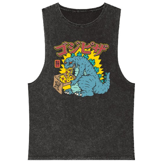 Kaiju Pizza Cravings Mineral Wash Tank Tops