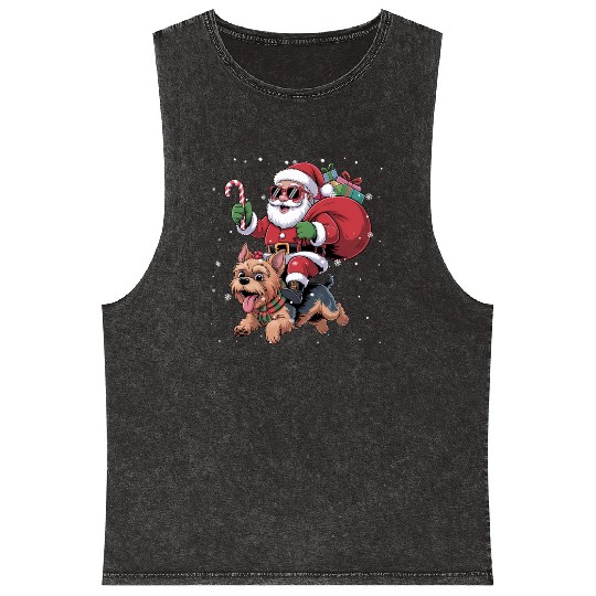 Santa Claus Yorkie Dog Christmas In July Mineral Wash Tank Tops