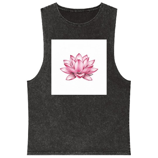 Elegant Pink Lotus Floral Mineral Wash Tank Tops