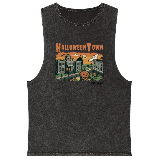Halloweentown Spooky Sunset Scene – Vintage Hallow Mineral Wash Tank Tops