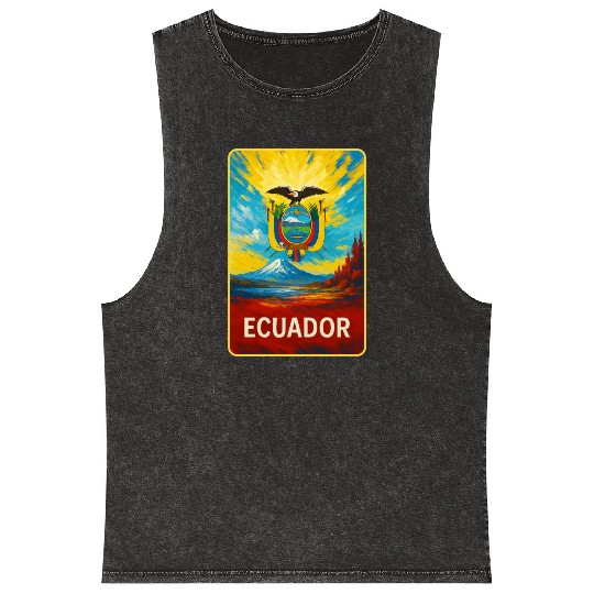Ecuador - Colorful Emblem Mineral Wash Tank Tops
