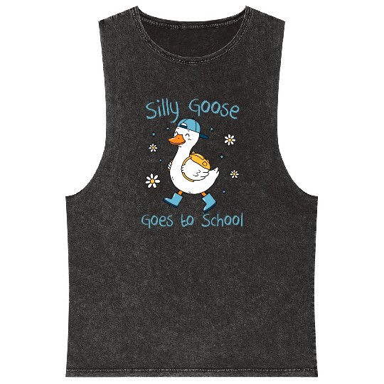 Silly Goose Back to School Funny Mineral Wash Tank Tops