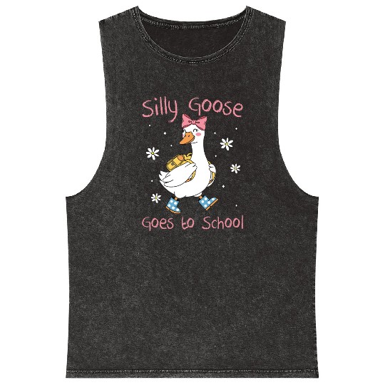 Silly Goose Back to School Funny Mineral Wash Tank Tops