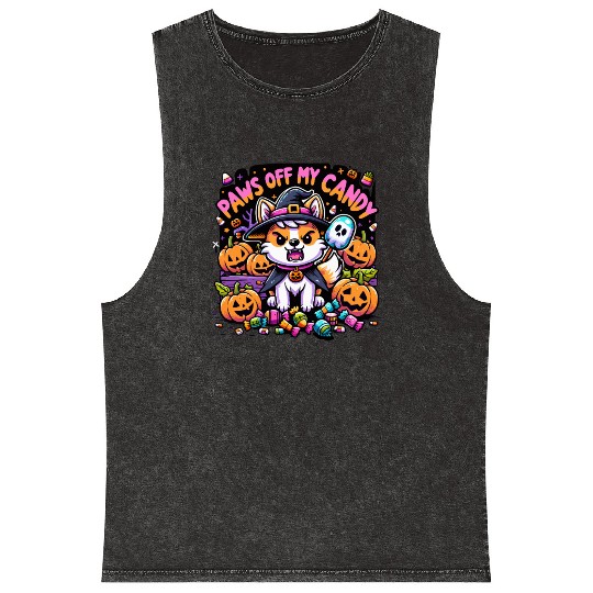 Halloween Welsh Corgi Witch Paws Off My Candy Mineral Wash Tank Tops