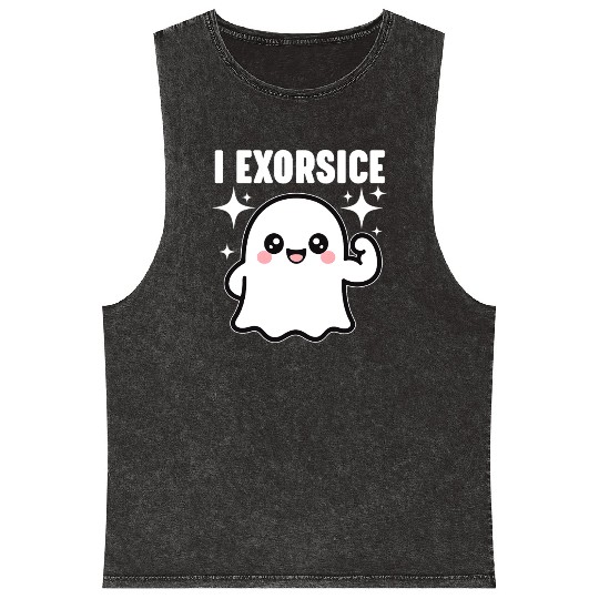 Ghost I Exorcise Funny Gym Exercise Workout Spooky Mineral Wash Tank Tops