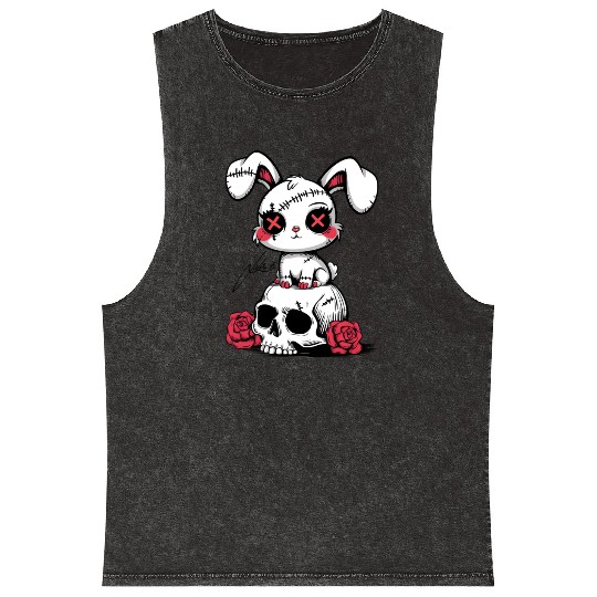Gothic Bunny on Skull – Cute but Deadly Mineral Wash Tank Tops