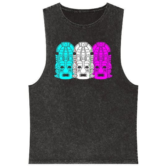 Mayan And Aztec Symbol Aztec Inca Mineral Wash Tank Tops