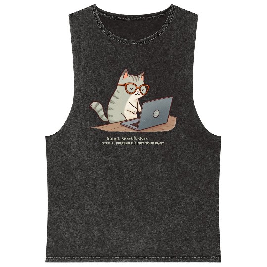 Keyboard Warrior Cat Mineral Wash Tank Tops