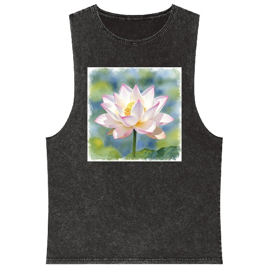 Serene Water Lily Floral Print Mineral Wash Tank Tops