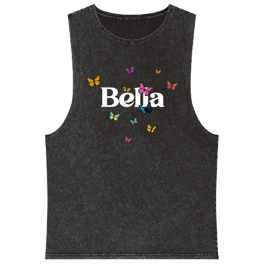 BELLA - beautiful girl name with cute butterflies Mineral Wash Tank Tops