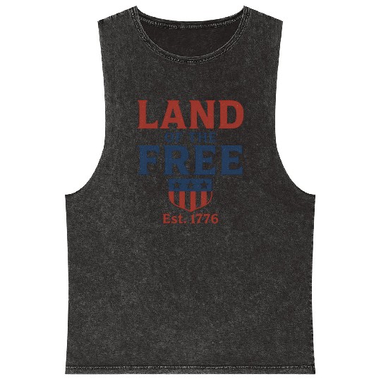 Land of the Free Patriotic Badge Mineral Wash Tank Tops