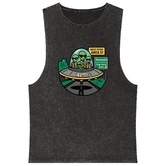 Alien road trip Mineral Wash Tank Tops