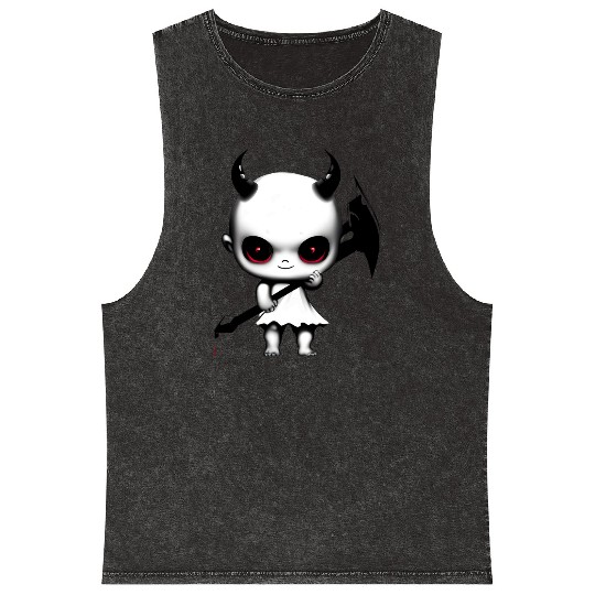 Cute Demon Baby with Horns and Bat Wings Mineral Wash Tank Tops
