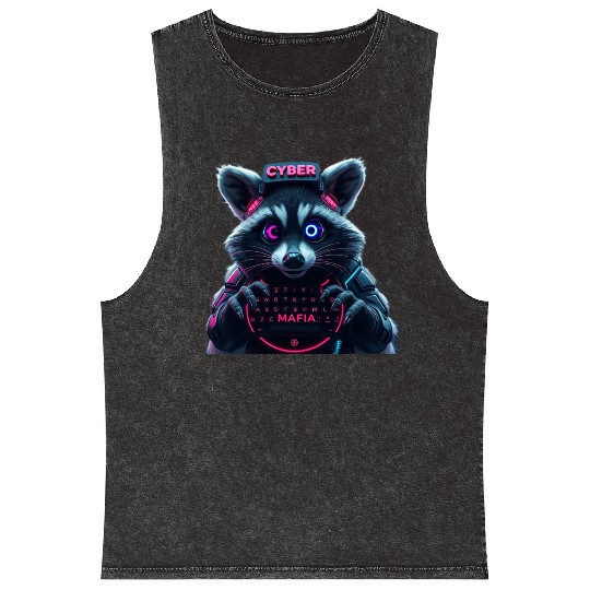 Cyber Raccoon with Neon Mafia Theme Mineral Wash Tank Tops