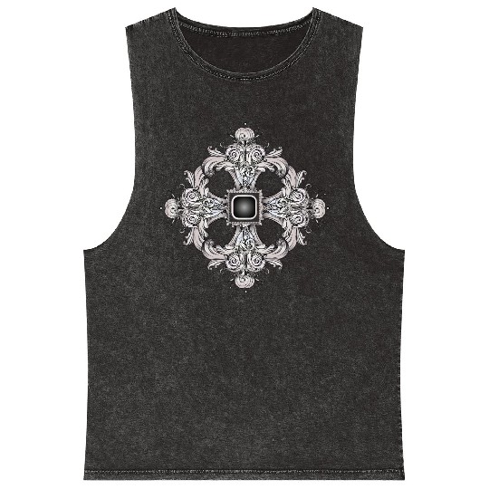 Arabesque Ornament with a Baroque Flair in Gray Mineral Wash Tank Tops