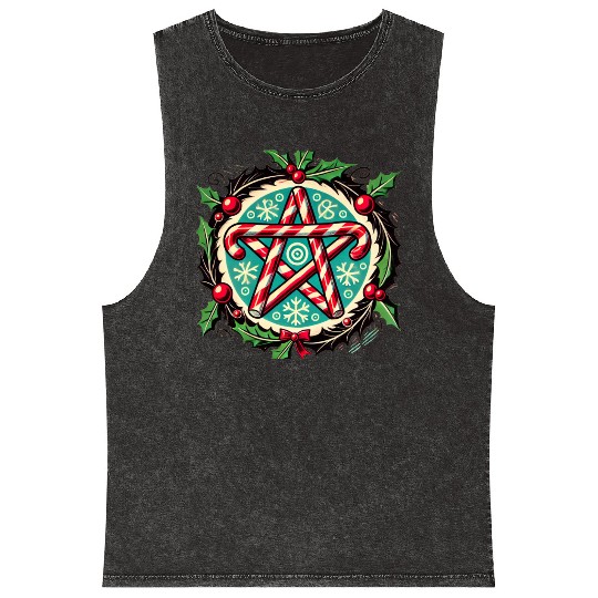 Yule Pentacle with Candy Canes Pagan Holiday Desig Mineral Wash Tank Tops