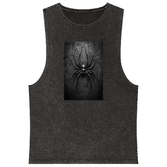Black Widow Style Spider Art Mineral Wash Tank Tops