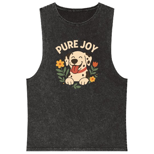 Happy Dalmatian with Floral Accent Mineral Wash Tank Tops