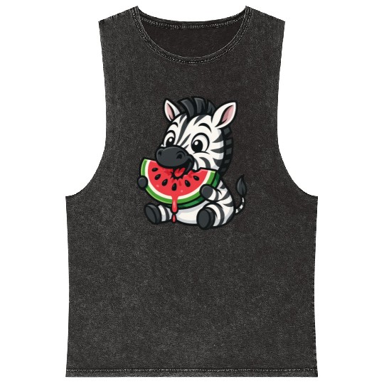 Funny zebra watermelon fruit summer cartoon Mineral Wash Tank Tops