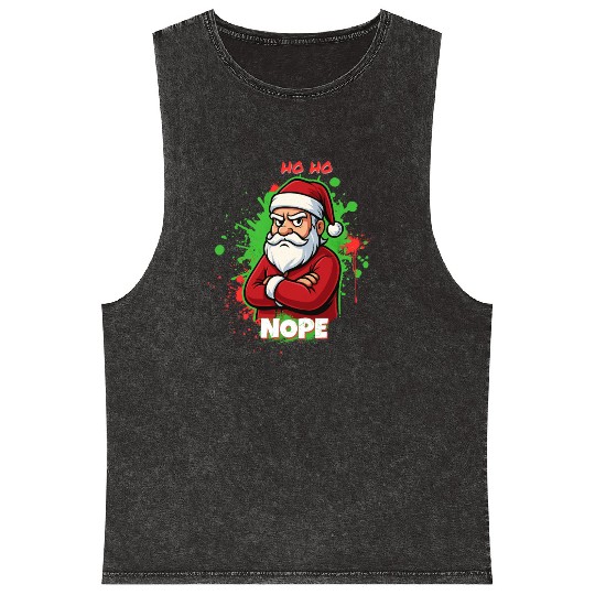 Ho Ho Nope – Grumpy Santa Art Mineral Wash Tank Tops