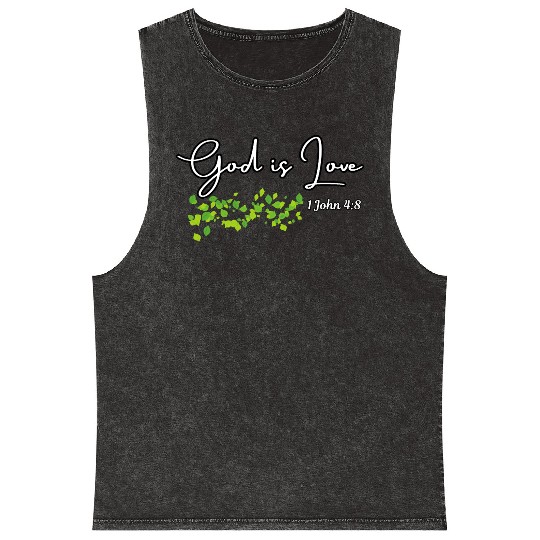 God is Love Biblical Leaf Design Mineral Wash Tank Tops
