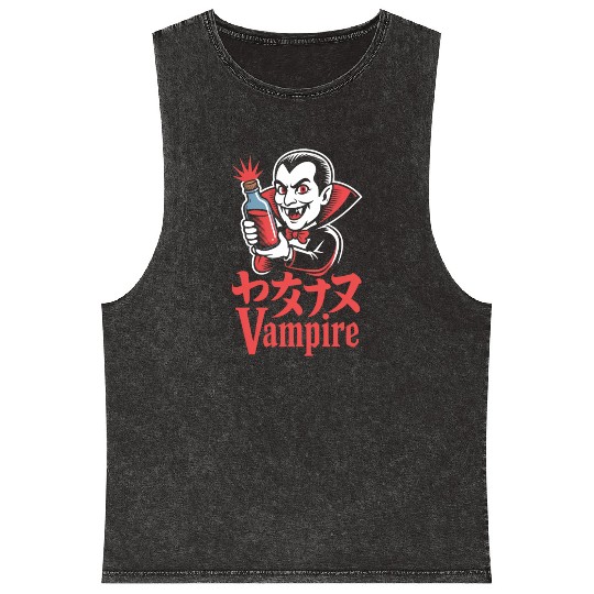 Vampire Cartoon Character with Potion Mineral Wash Tank Tops